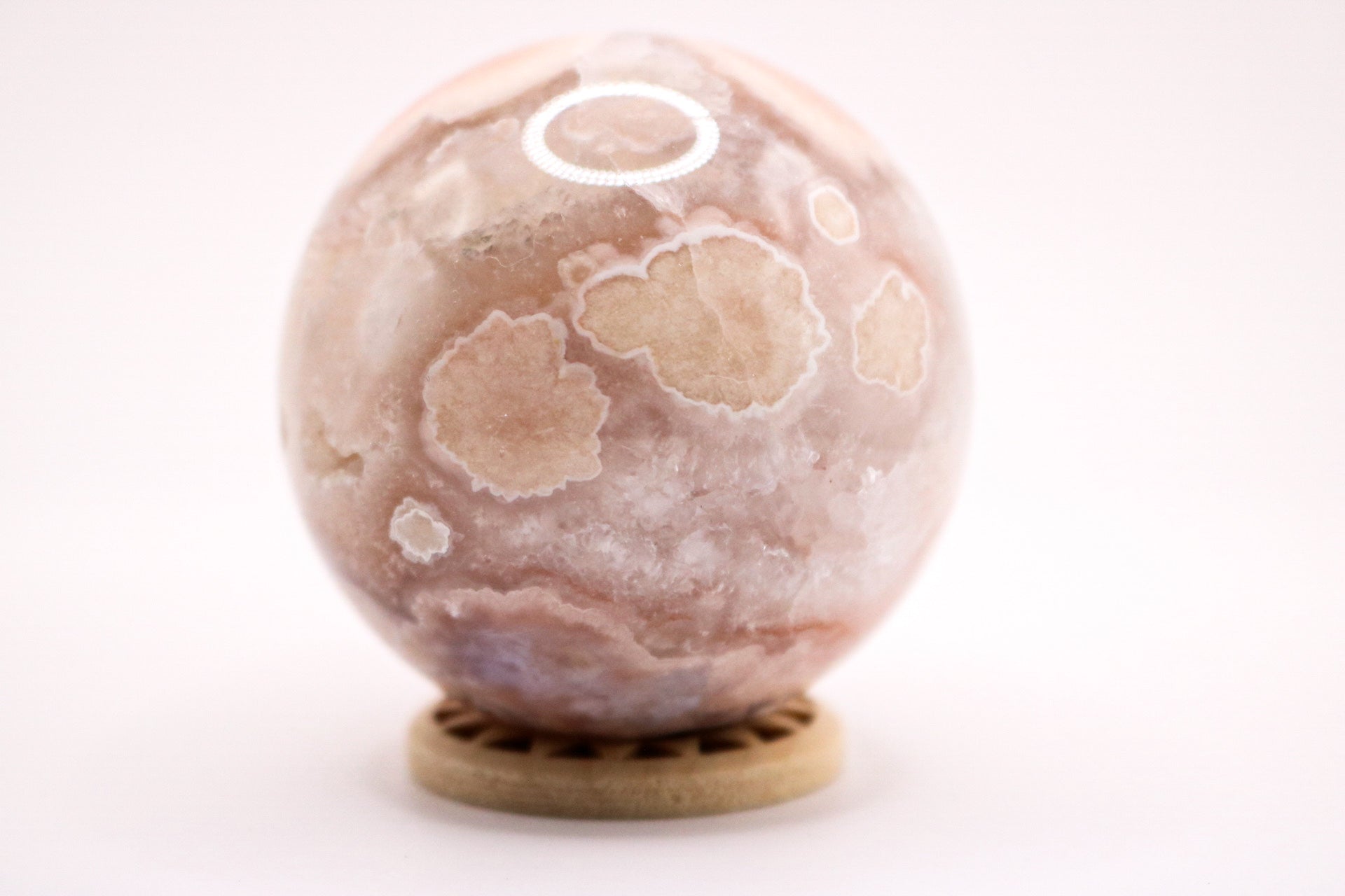 Pink flower agate sphere 3
