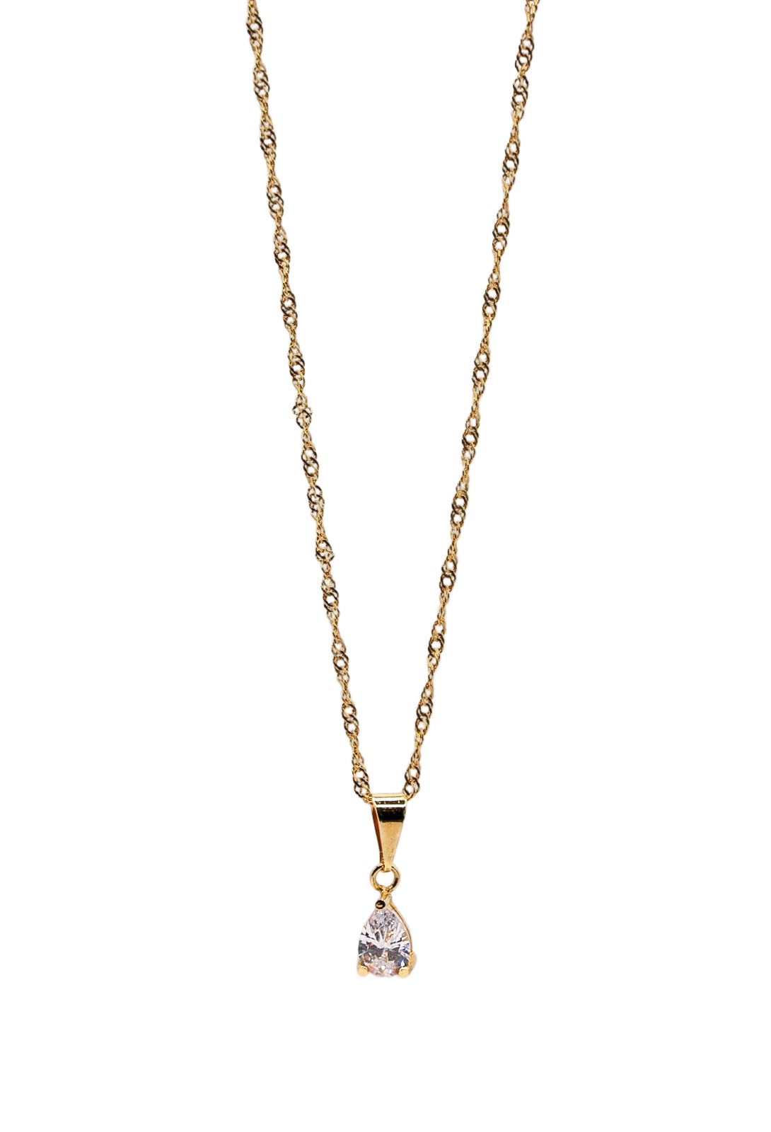 Gouden ketting met zirconia hanger – Allure Pendant met Singapore gold plated chain, elegant en tijdloos ontwerp.