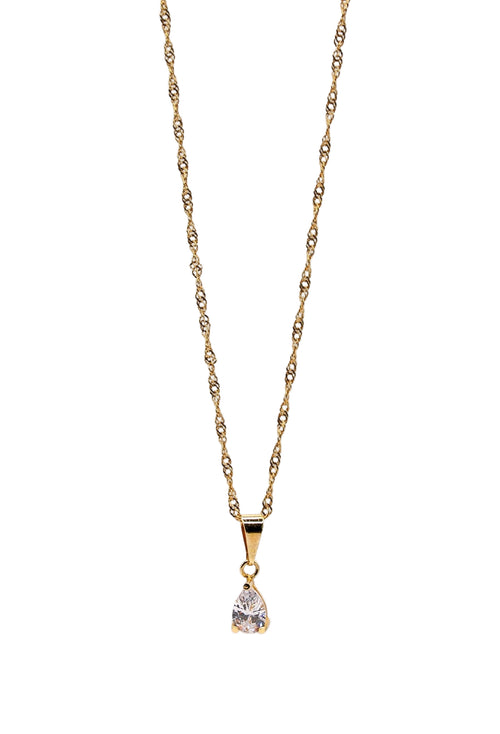 Gouden ketting met zirconia hanger – Allure Pendant met Singapore gold plated chain, elegant en tijdloos ontwerp.