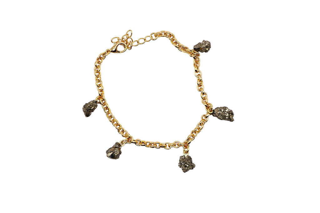 Bracelet 5 stones Pyrite - Gold plated
