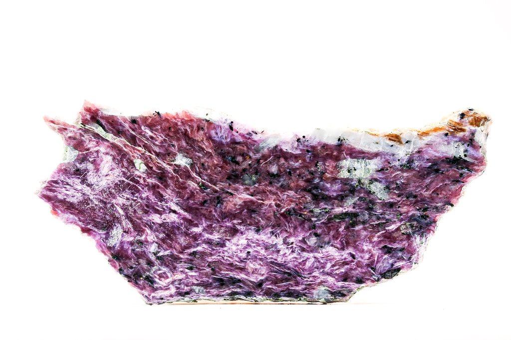 Charoiet slab van 154 gram met paarse en lila vezelige Purple Swirl patronen